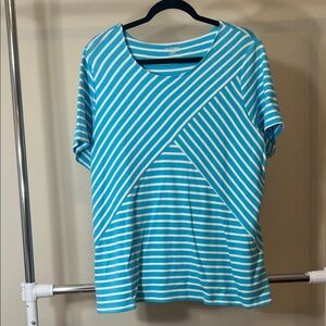 Kim Rogers Aqua Striped Short Sleeve Top